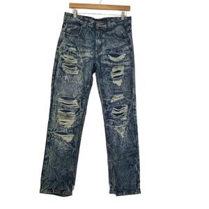 Brooklyn Xpress | 32x32 Trashed Distressed Slim Straight Leg Jeans Grunge
